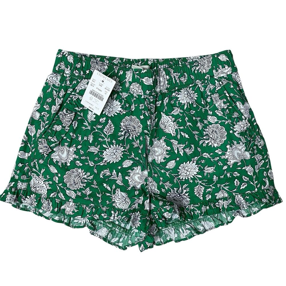 NEW CrewCuts Girls 10 Green Floral Ruffle Pocket Shorts